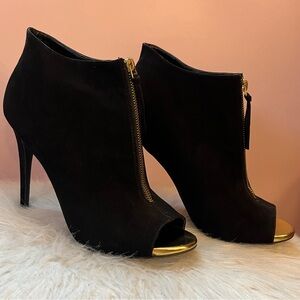 Charlotte Russe Black Heeled Booties with Gold Toe